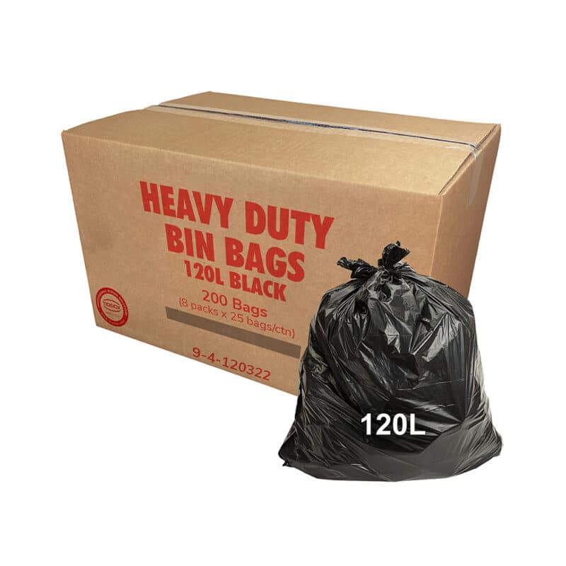 TIDDOX carton of 120L Heavy Duty Bin Liners Black