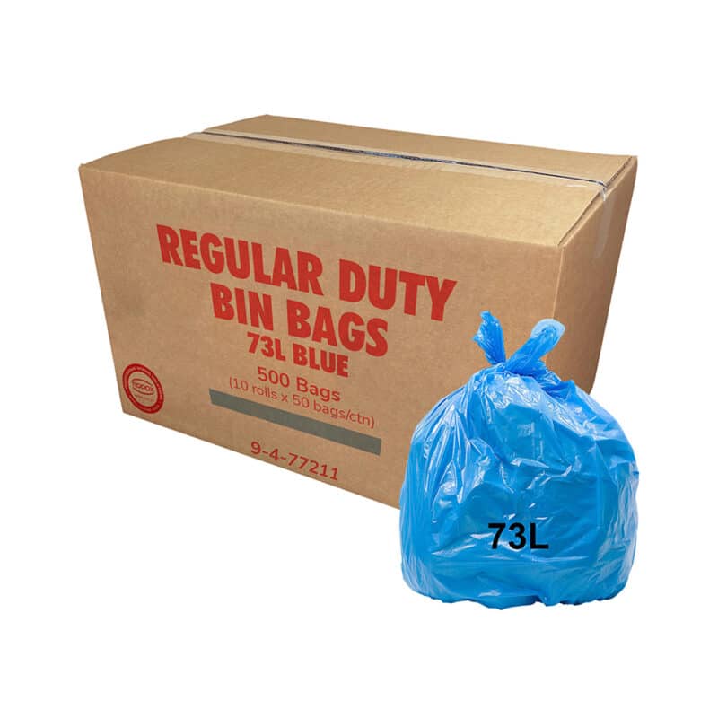 TIDDOX carton of regular 73L blue bin liners on a roll