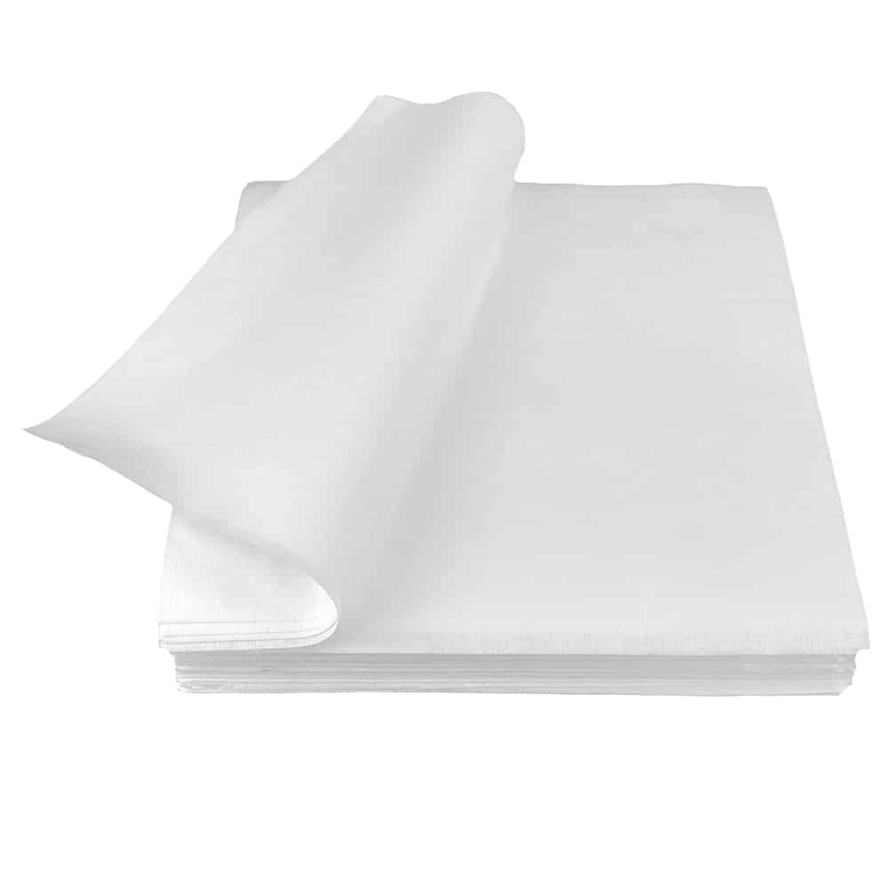 Stack of white AmbiWipes with the top one curved to the left.