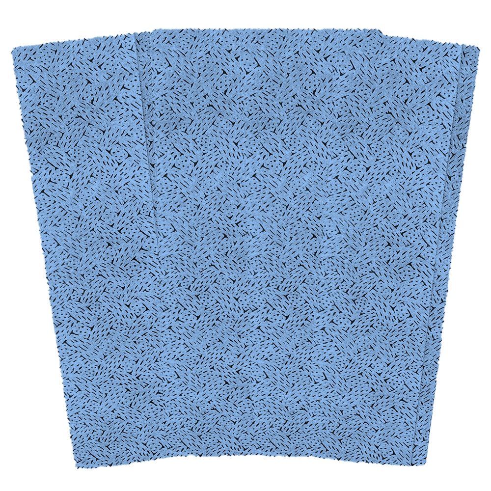 A stack of blue wipes on a plain white background.