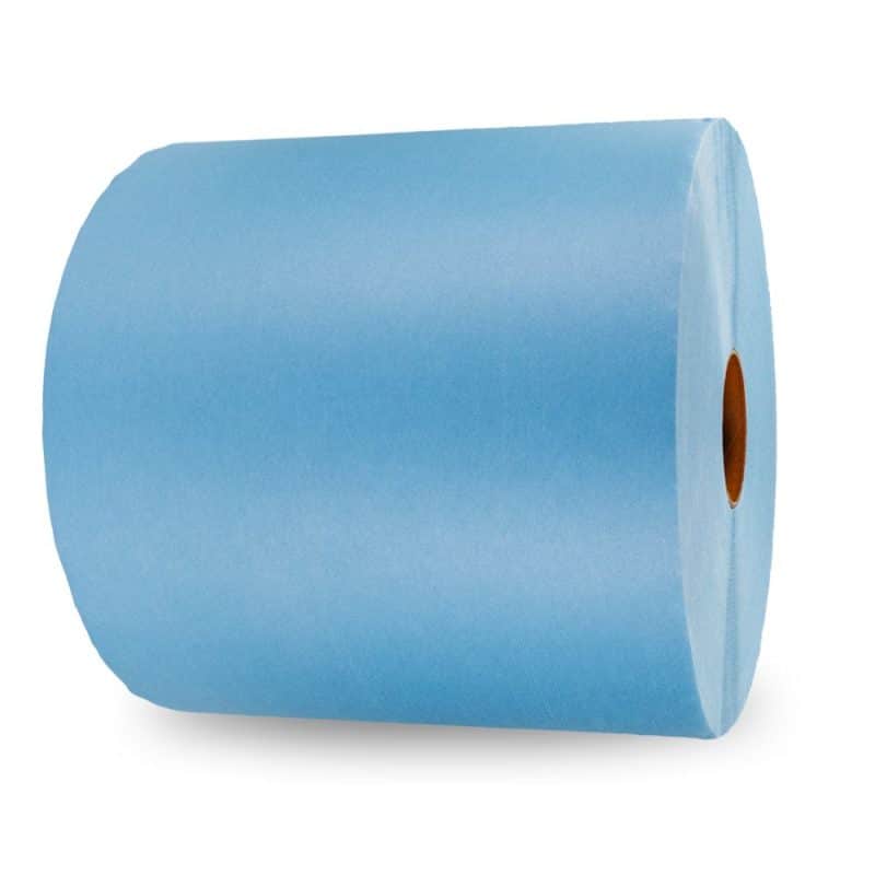 BlueMax Large Roll Wipes lying on its side on a white background