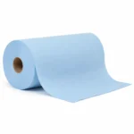 bluemax wipe laying on its side with a wipe coming of the roll on a white background