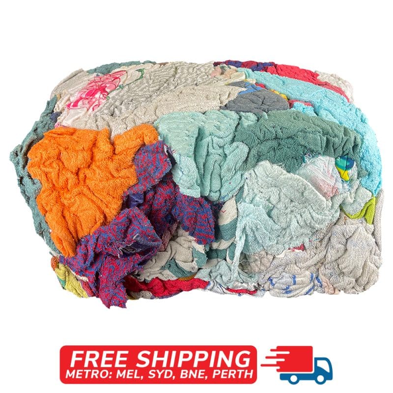 Colourful bundle of towel rags against a white backdrop