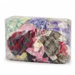 Bundle of multi colored flannel rags with a free shipping banner