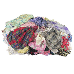 Bundle of multi colored flannel rags with a free shipping banner