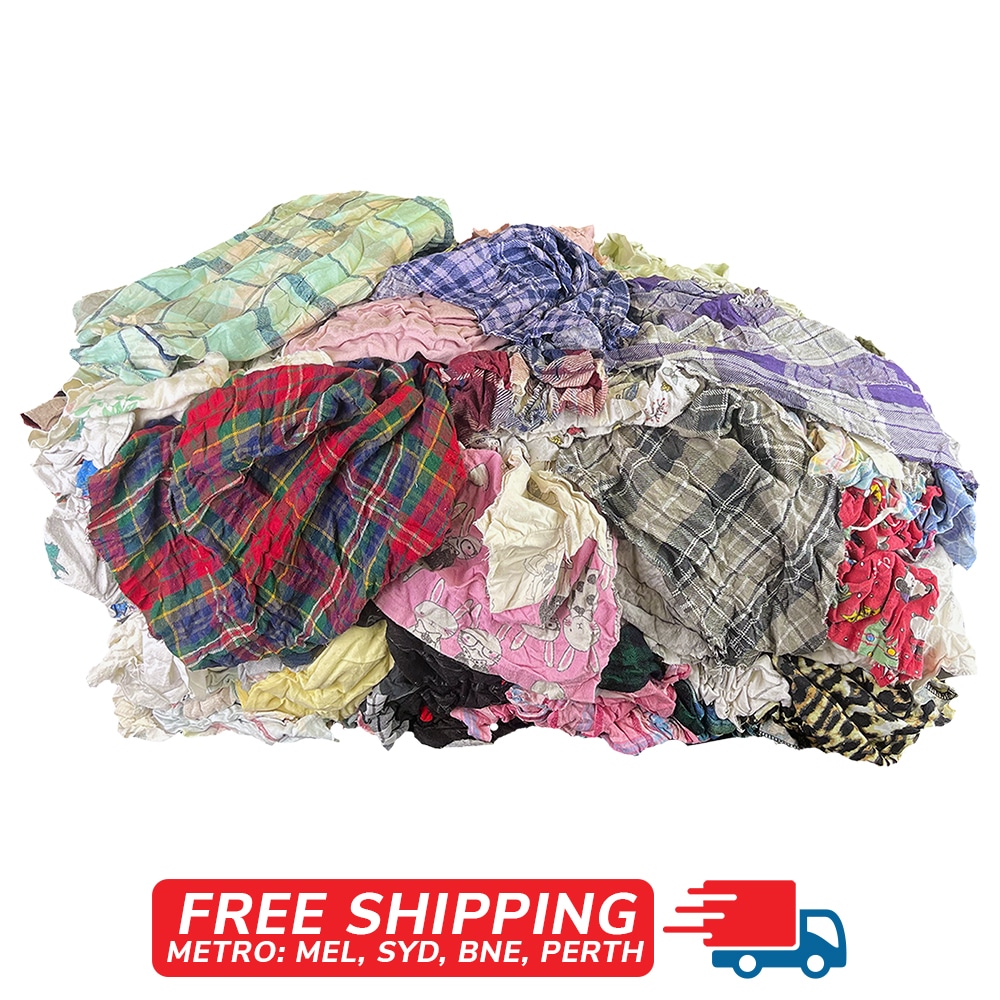 Bundle of multi colored flannel rag on a white background