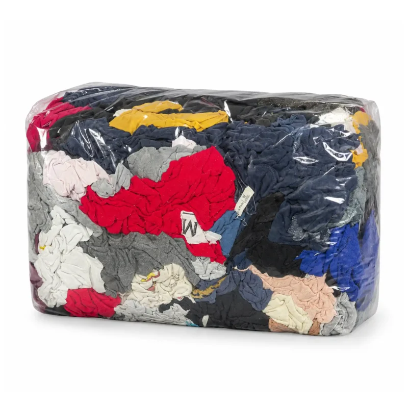 Bundle of multi coloured fleecy rags with a free shipping banner