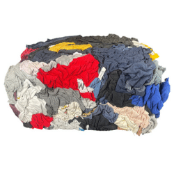 Bundle of multi colored fleecy waste rags with a free shipping banner