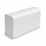 Stack of long paper hand towels on a white background