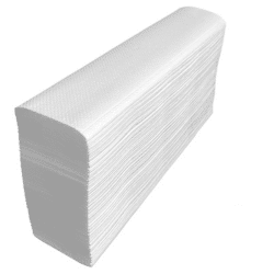 Stack of long paper hand towels on a white background