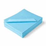 A stack of blue Lint Free Microfibre Wipes, with the top wipe corner curved upward, neatly piled up together.