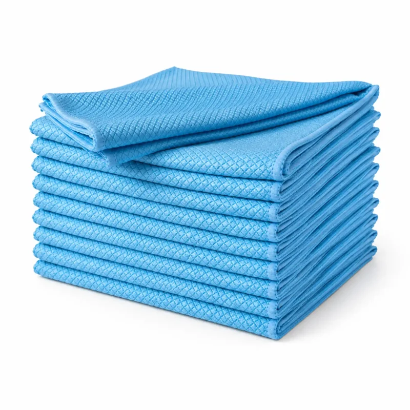Lint Free Blue microfiber cloth with a slightly tilted top, presented against a pristine white background.
