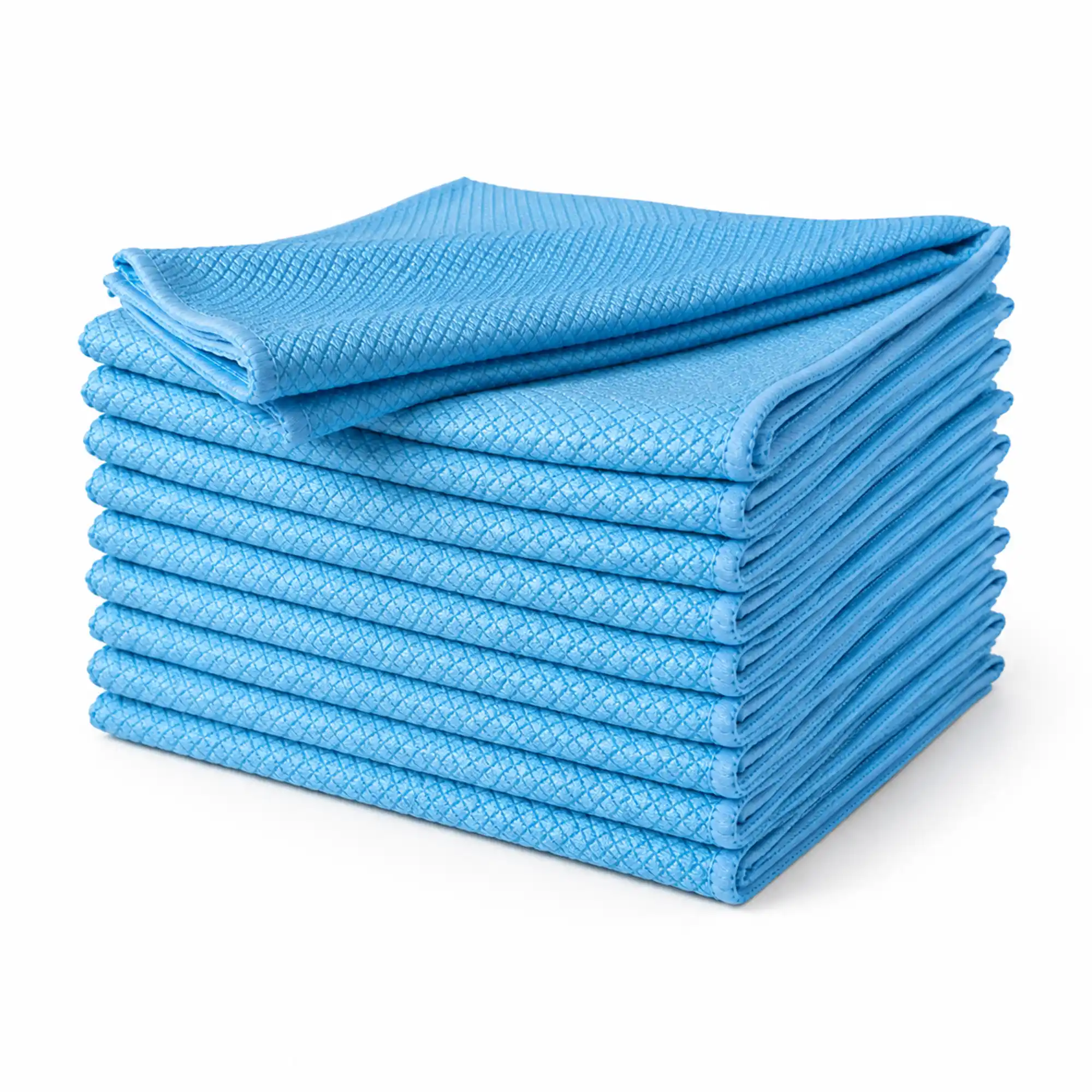 Lint-Free-Microfibre-Cloths-Blue-1 Lint Free Blue microfiber cloth with a slightly tilted top, presented against a pristine white background.