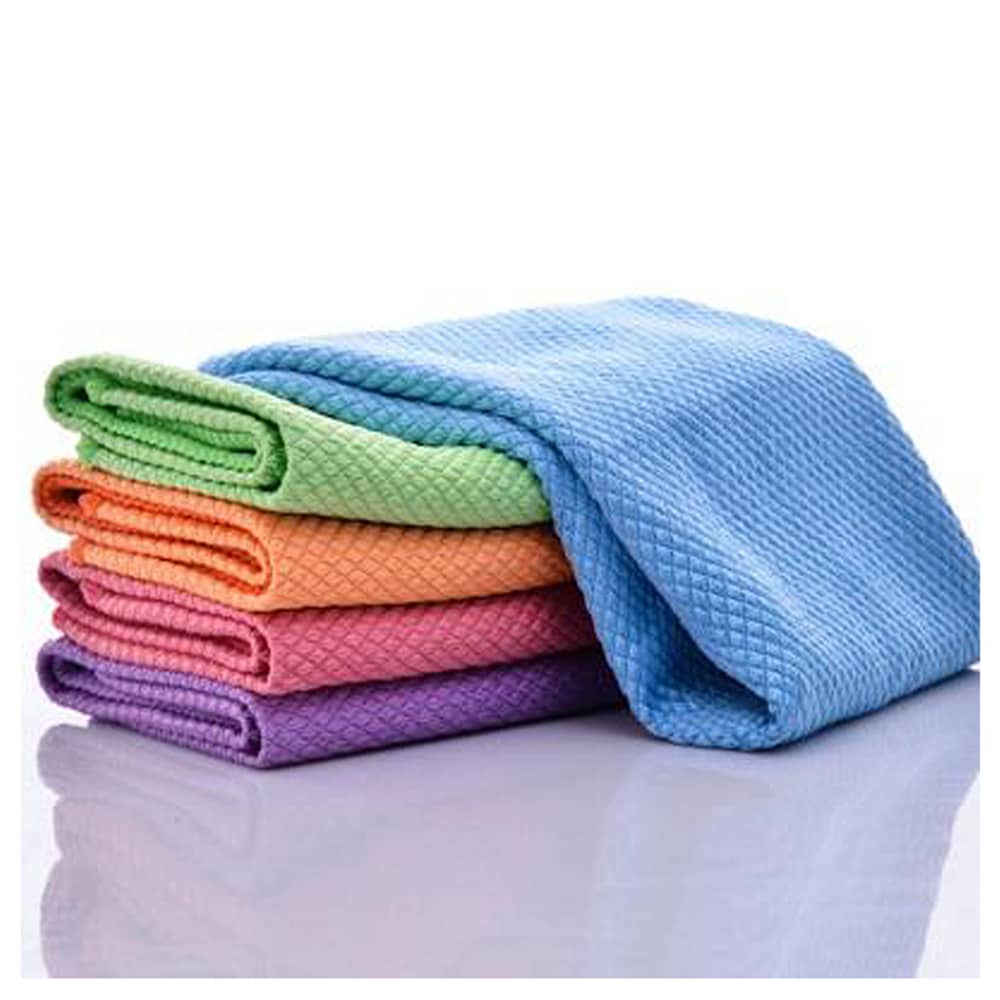 Vibrant microfiber cloth with a slightly tilted top, presented against a pristine white background.