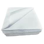 Stack of white Lens cloths with the top cloth curved to the top left corner