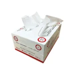 White carry-sized box of disposable oil absorbing sheets with red and black writing and two sheets sticking out the top