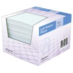 Dispenser box of soft patient wipes on a white background