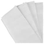 A clean white background showcasing a set of four white towels with a textured pattern, arranged in an orderly manner