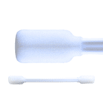 Two images of a double headed foam cleaning swabs. One close up and the other showing the entire swab on a white background.