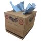 Brown carry-sized dispenser box of blue Proprep Wipes with two wipes sticking out the top