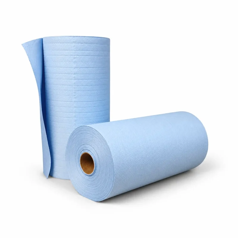 Two blue rag on a roll. one vertical one horizontal
