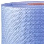 Zoomed in image of a Blue Jumbo Paper Towel Roll on a white background