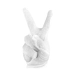 A hand in white cotton gloves, showing a peace sign