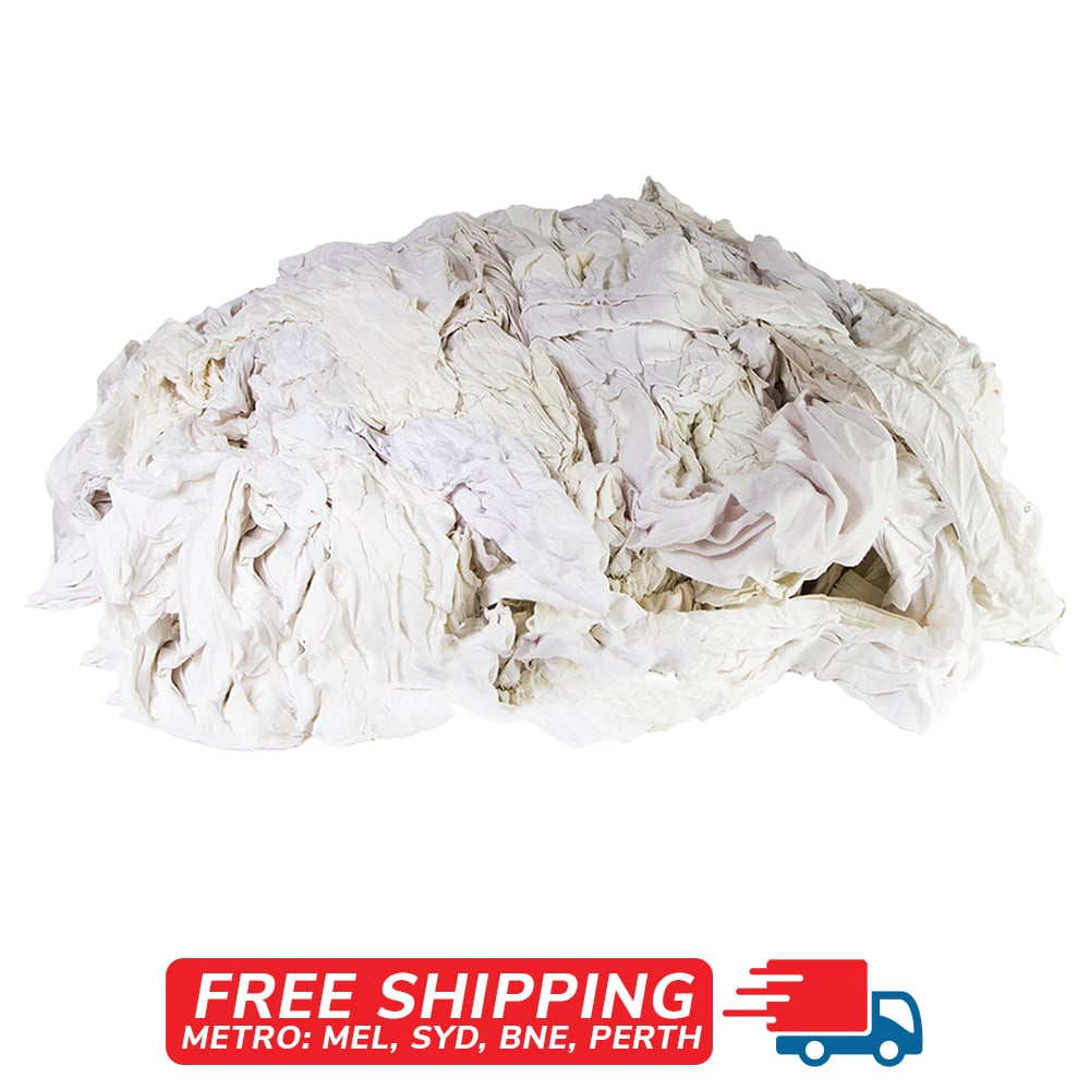 White bundle of t-shirt rags with a white setting