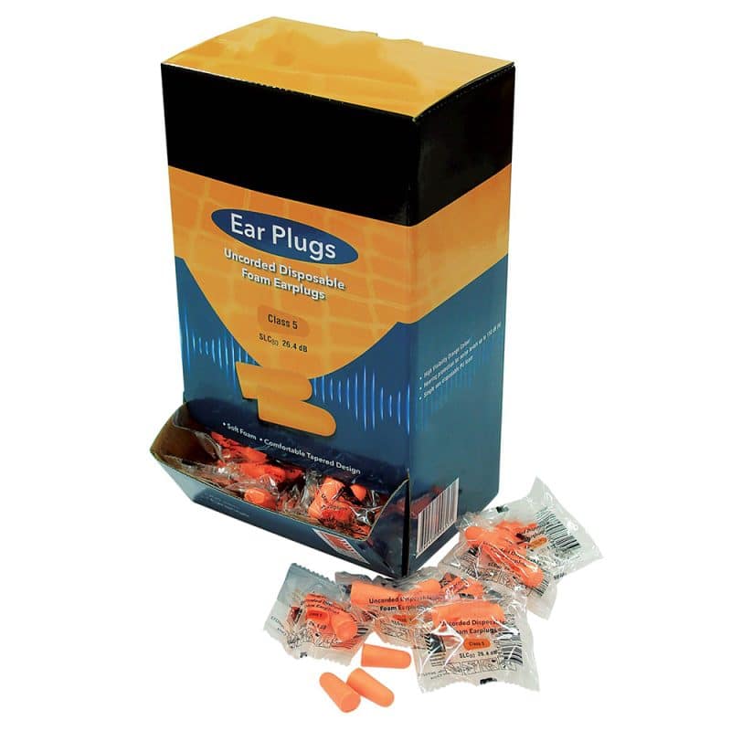 A box of orange ear plugs