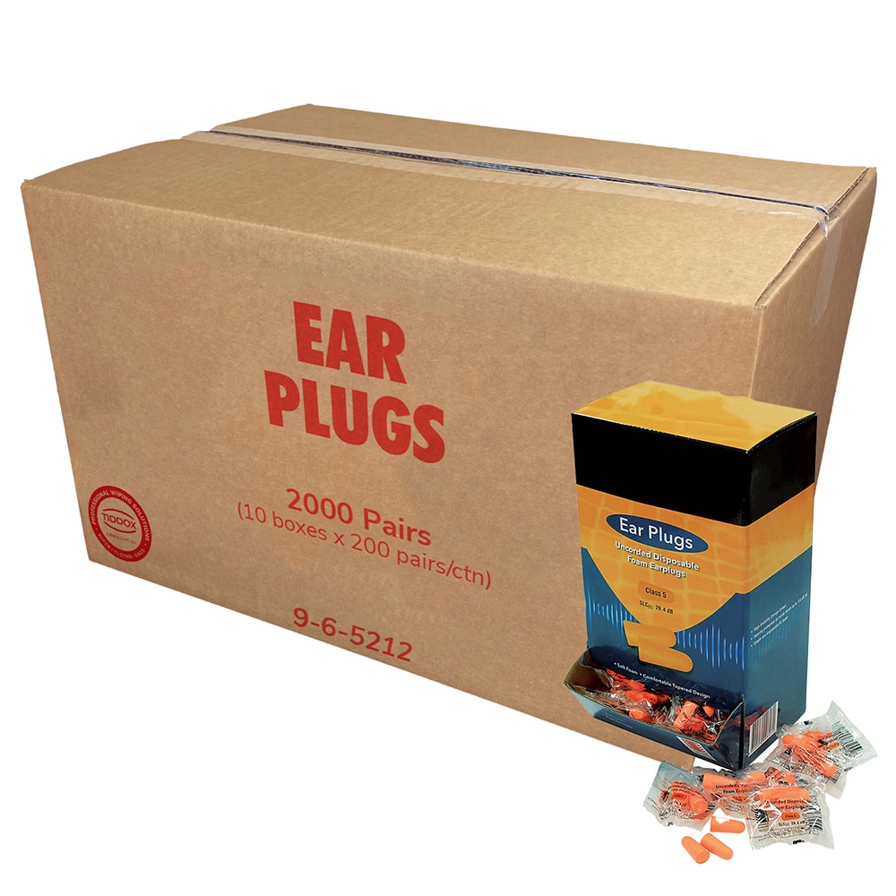 A box of ear plugs with orange and yellow packaging.