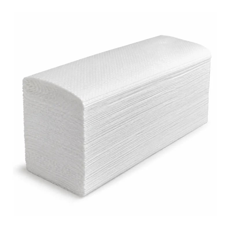 Stack of white multifold hand towels on a white background