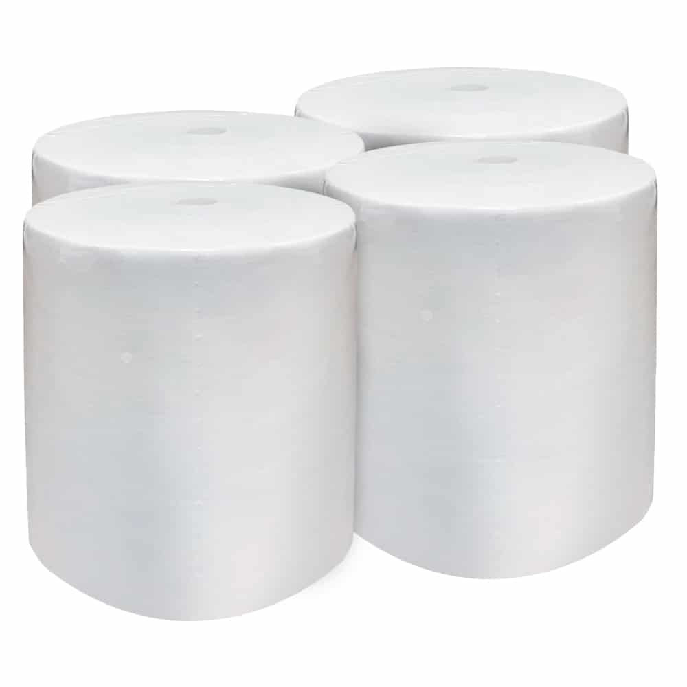 Group of four vertical white rolls on a simple background