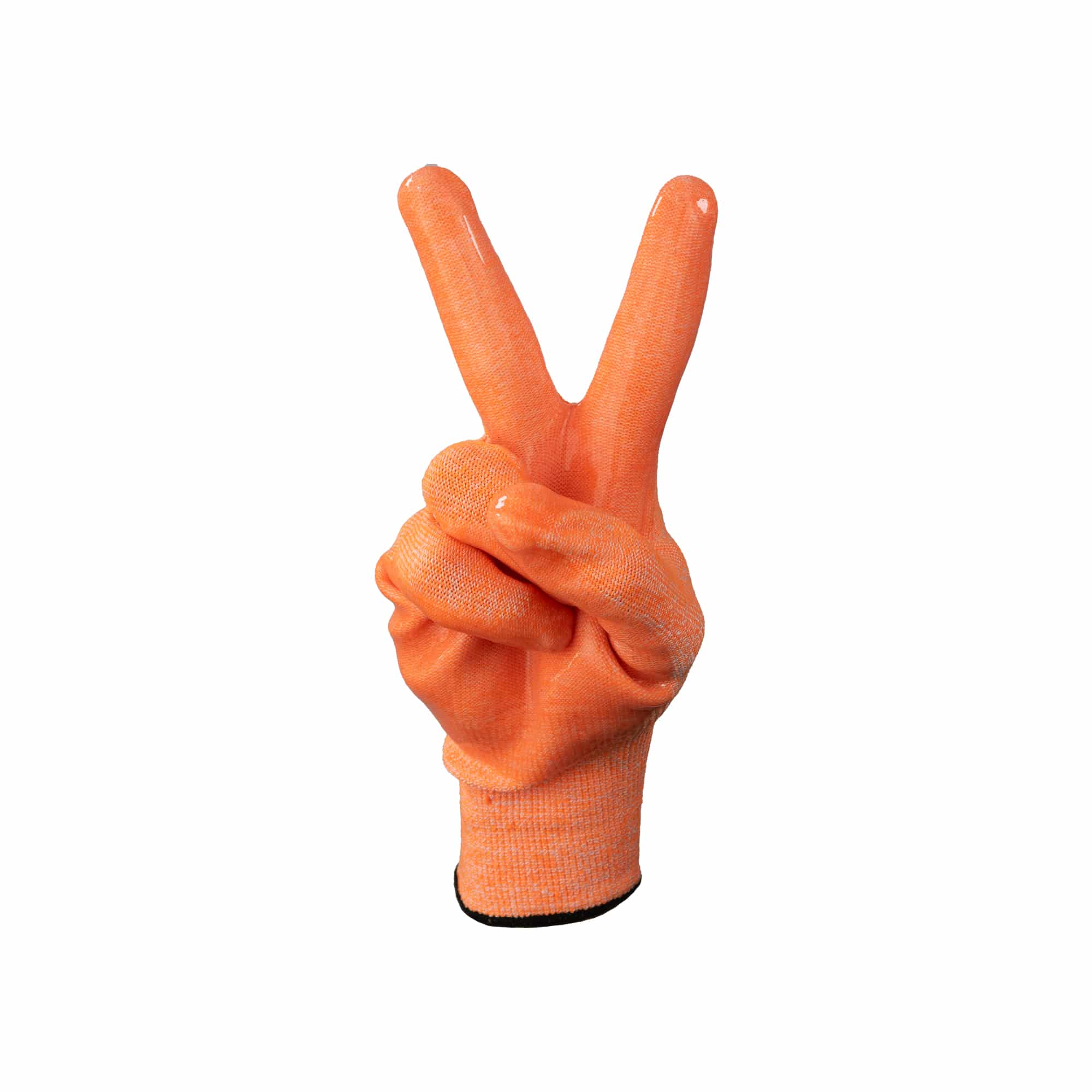 TIDDOX-High-Viz-Cut-5-Gloves on a white background holding the peace sign