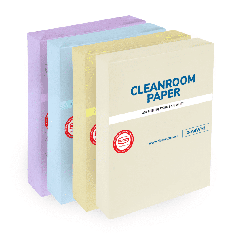 a group of clean room paper in four colours with a white background