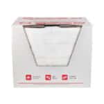 Opened box of absorbent pads on a clean white background