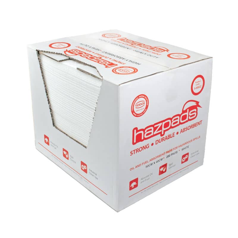 Opened box of absorbent pads on a clean white background