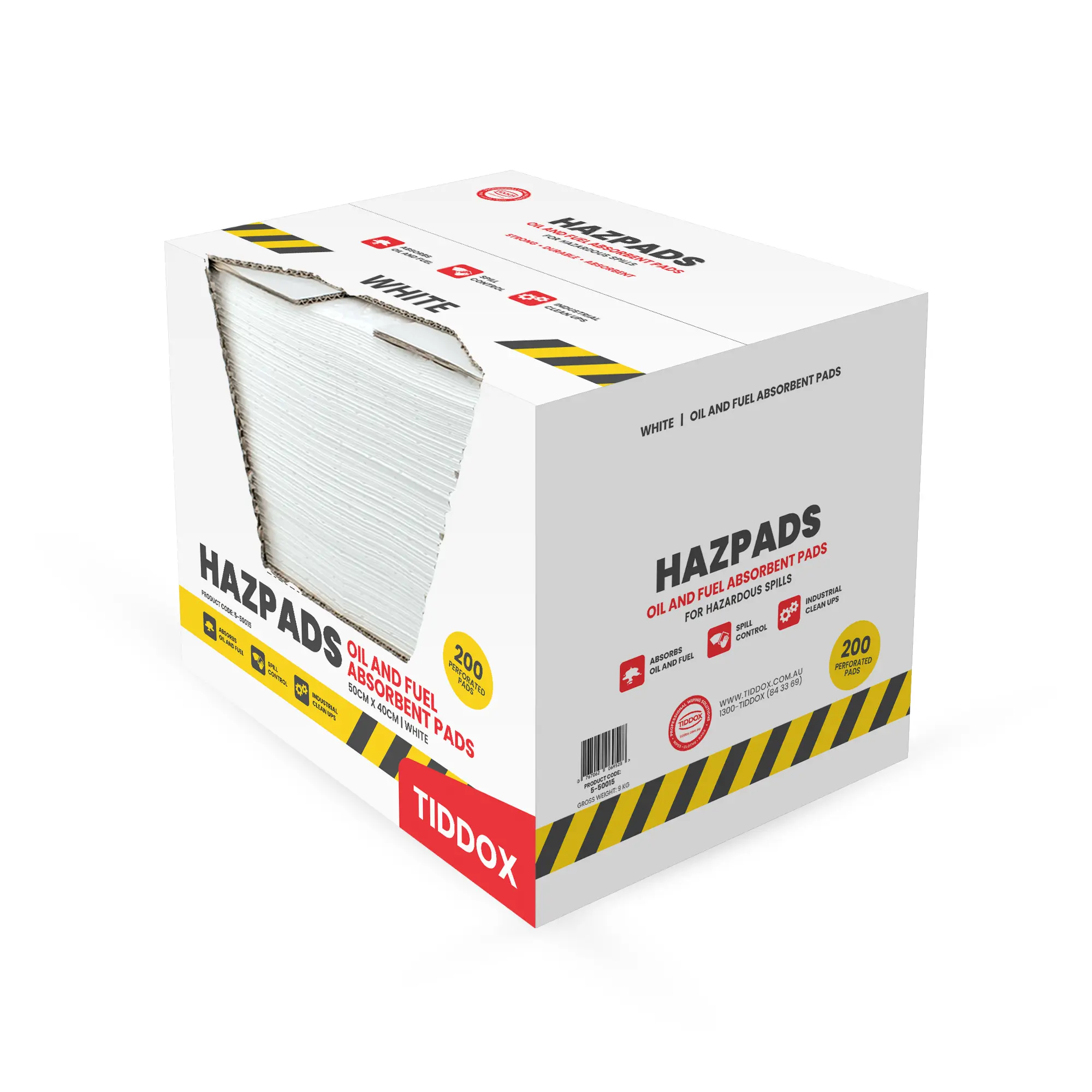Opened box of absorbent pads on a clean white background