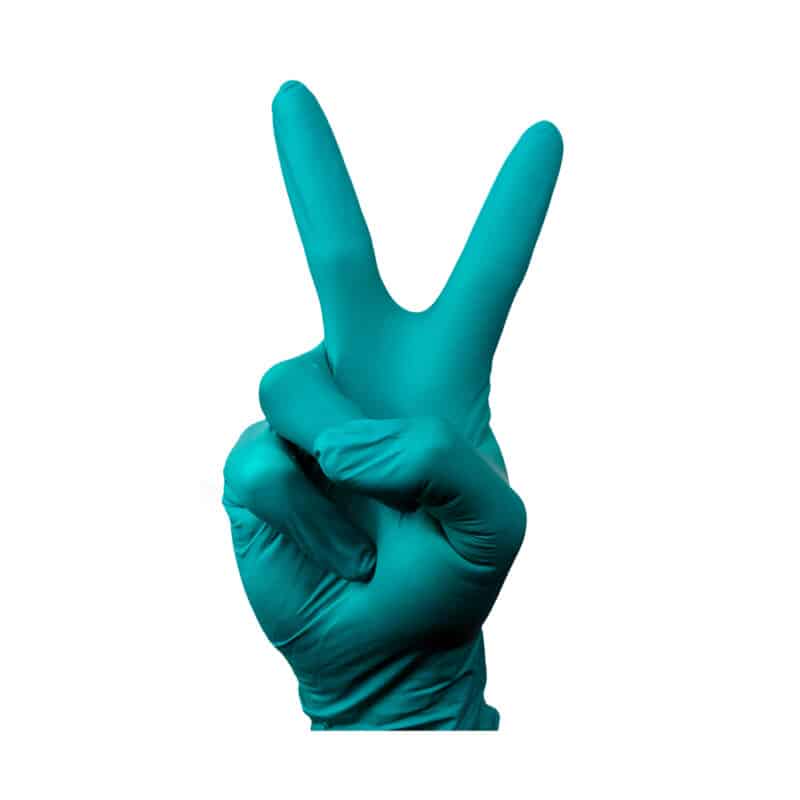 Nitrile ExtraTough Green Gloves on white background