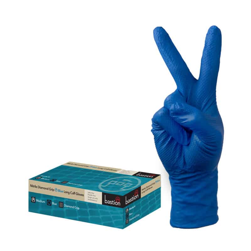 TIDDOX Bastion Diamond Grip Long Cuff Nitrile Gloves Blue