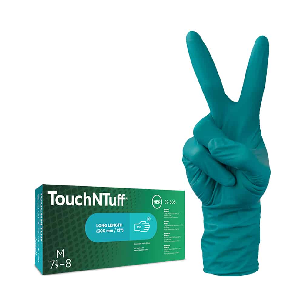 TIDDOX Ansell TouchNTuff Long-Cuff 92-605 Nitrile Gloves Green