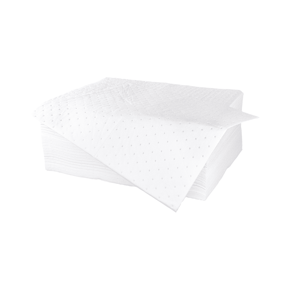 stack of white absorbent pads with one sheet hanging from pile