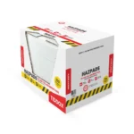 stack of white heavy duty oil and fuel absorbent pads with one sheet hanging from pile