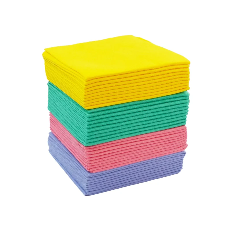 pile of absorbent viscose cloths on a white background