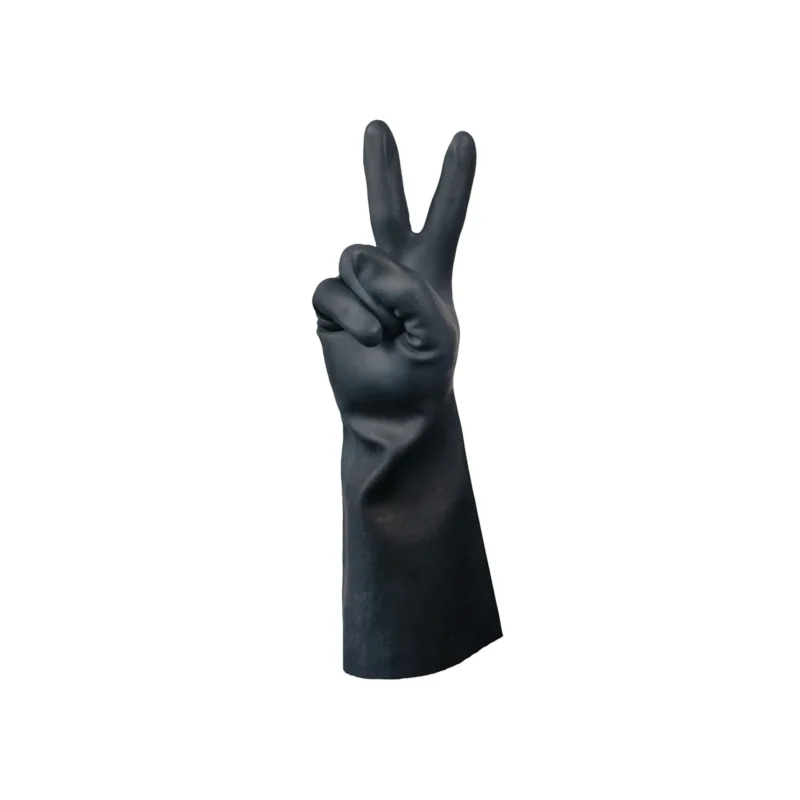 TIDDOX Black Neoprene Heat Resistant Gloves on hand showing a peace sign