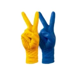 Two TIDDOX Diamond Grip Long Cuff Nitrile Gloves on a white background. One yellow and the other blue