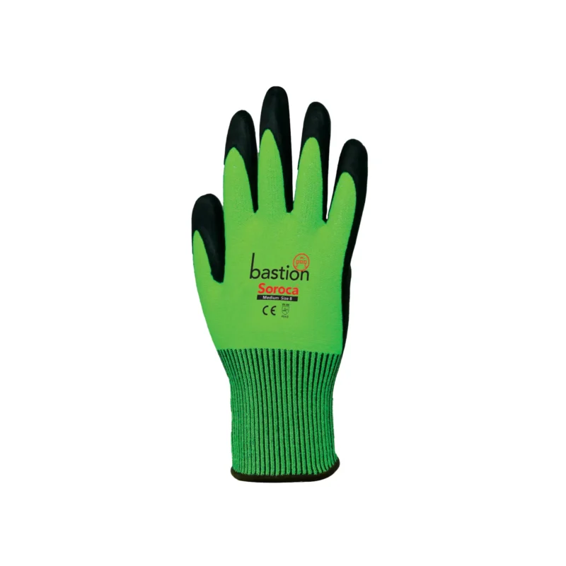 TIDDOX-Bastion High Viz Cut-5 Green Gloves on a white background