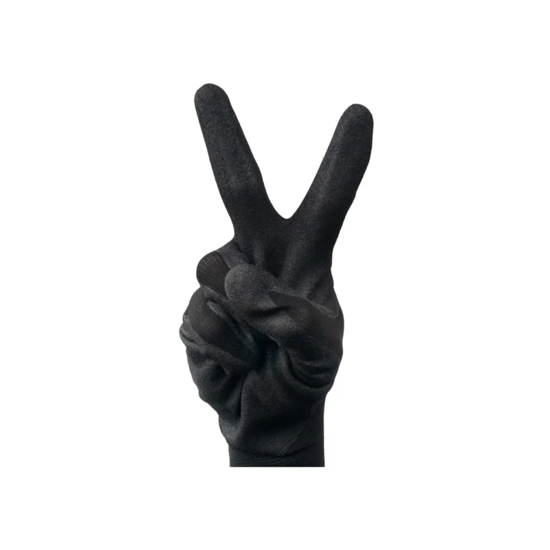 TIDDOX Milan Nylon Nitrile Coated Gloves Black on hand showing peace sign
