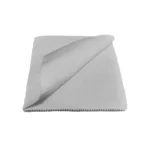Stack of grey Microfibre Lens Cleaning Cloths with the top cloth curved to the top left corner