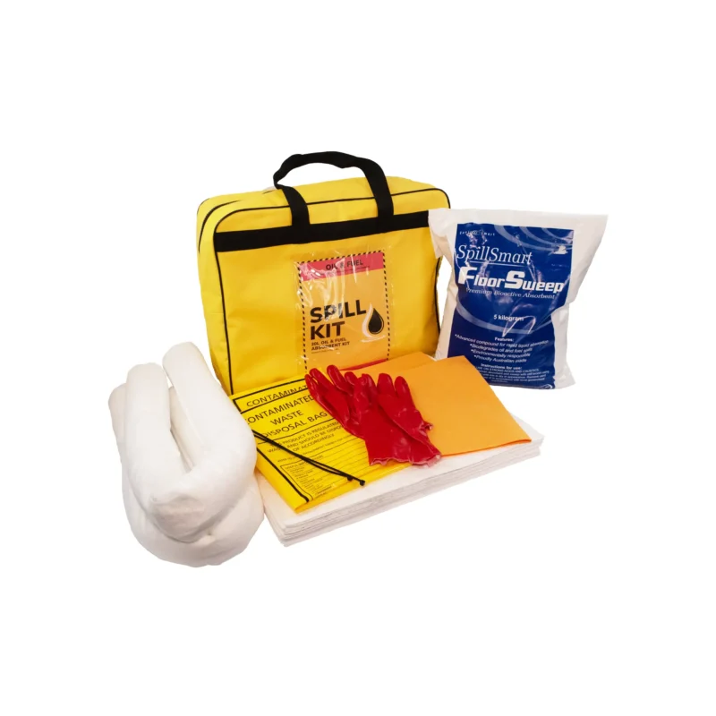 TIDDOX yellow oil & fuel absorbent spill kit back on a white background