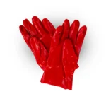 a pair of red chemical resistant gloves on a white background